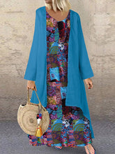 Load image into Gallery viewer, Autumn Cotton and Linen Fake Two Long Sleeve Loose Dress