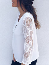 Load image into Gallery viewer, V-neck Buttons 3/4 Lace Sleeves Blouses