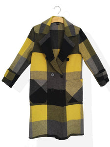 Long Woolen Plaid Warm Coat