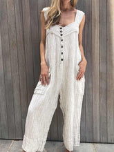 Load image into Gallery viewer, Casual White Striped Button Vintage One-Pieces Jumpsuit