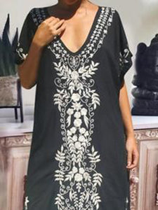 Casual V-neck Long Printed Dress