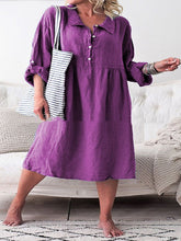 Load image into Gallery viewer, Autumn Cotton and Linen Lapel Loose Dress