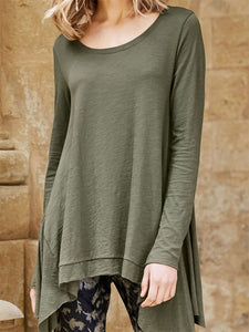 Fashion Solid Color Irregular Long Sleeve T-Shirt