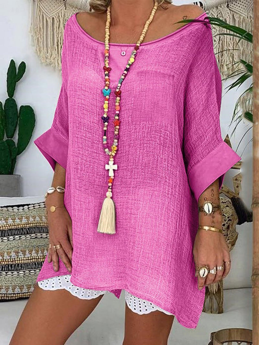 Round Neck Cotton Linen Top