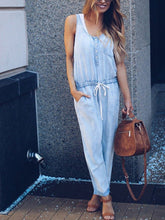 Load image into Gallery viewer, Women&#39;s Casual Drawstring Denim Sleeveless Jumpsuit