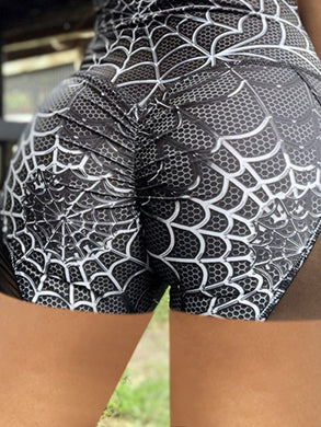 Sexy Spider-print Mesh Gauze Yoga Shorts