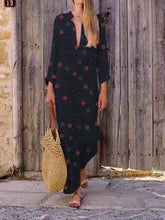 Load image into Gallery viewer, Polka Dot Cotton and V-neck Long Sleeve Dress