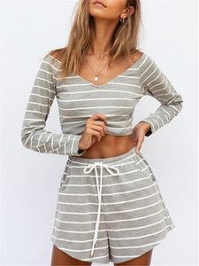 Striped V Neck Comfortable Casual Suits