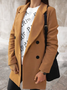 Autumn and Winter Solid Color Long-sleeved Double-row Button Blazer Collar Wool Coat