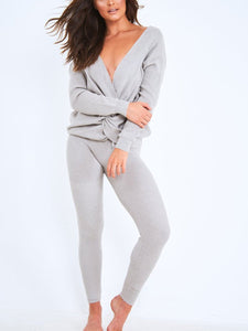 GREY KNOT FRONT KNIT LOUNGEWEAR SET - LORELEI