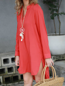 Stand Collar Summer Chiffon Shirt Dresses