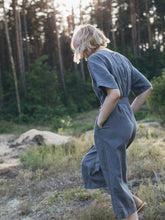 Load image into Gallery viewer, Solid Color Linen Lace-Up Jumpsuit with Pockets
