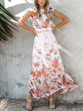 Load image into Gallery viewer, Round Neck Ruffle Print Maxi Dress