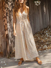 Load image into Gallery viewer, V Neck Lace-Up Wide Leg Jumpsuit