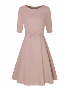 Round Neck Sleeves with Waistband Dress Retro Temperament Slim Skirt