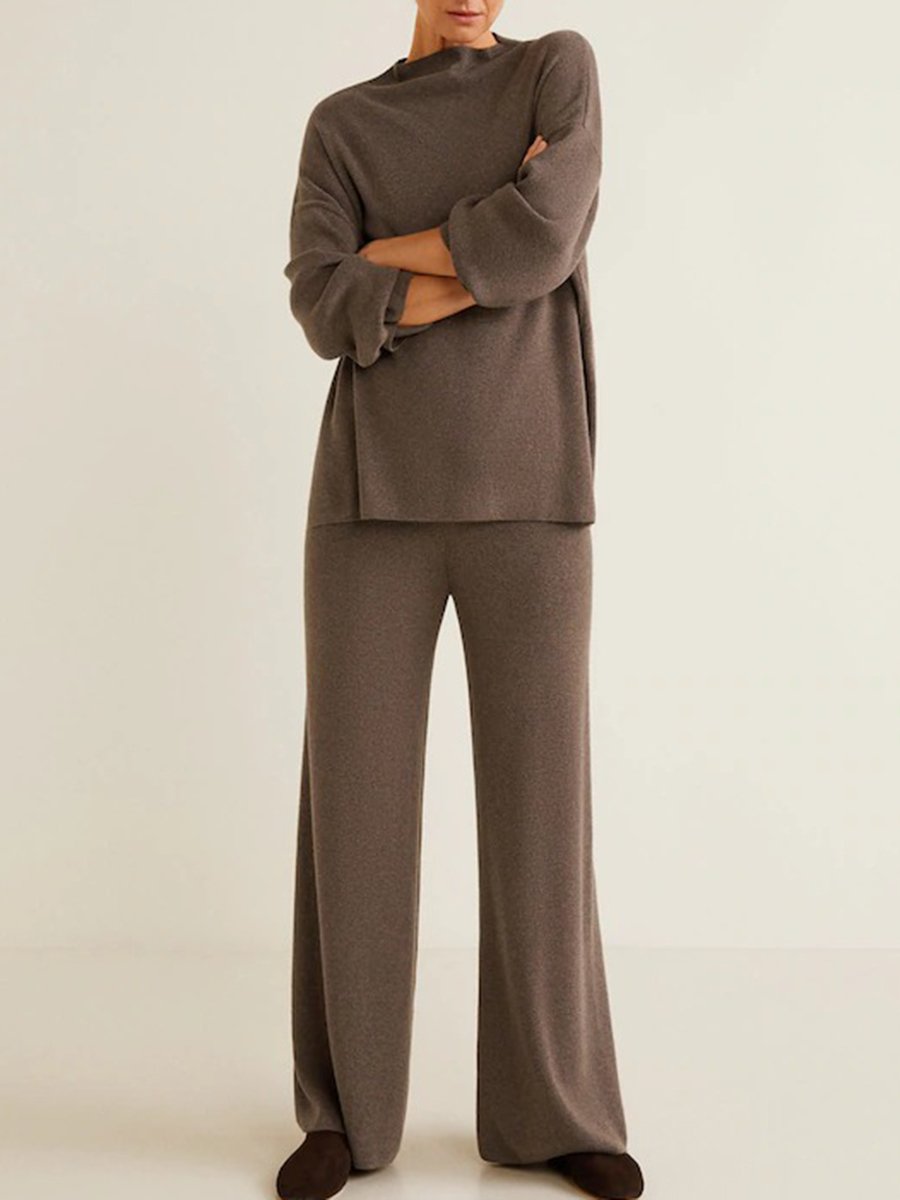 Long Sleeved Solid Color Knit Casual Suit