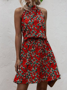 Boho Floral Printed Mini Dresses in Red