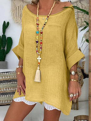 Round Neck Cotton Linen Top