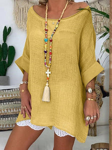 Round Neck Cotton Linen Top