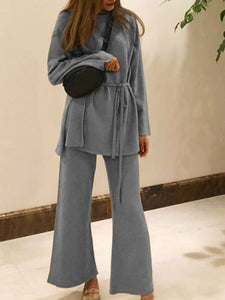 Half-high Collar Sweater Wide Leg Pants Two-piece