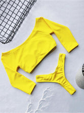 Load image into Gallery viewer, Sexy Off The Shoulder Halflong Sleeve Pure Colour Bikini Swimwear
