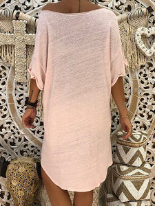 Solid Color Short Sleeve Round Neck Dress