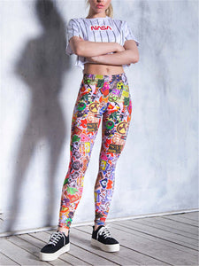 Cool Colorful Graffiti Printed Tight Hip Yoga Pants
