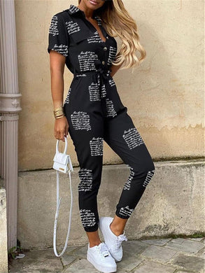 Short Sleeve Printed Pocket Jumpsuit