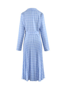 Fashion Retro Professional Plaid Pleated Long Dress