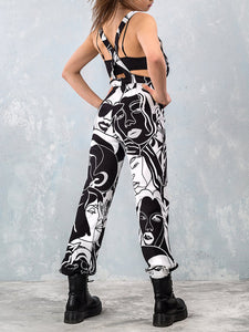 Womens Chic Black Print Jumpsuit Sleeveless Jumpsuit