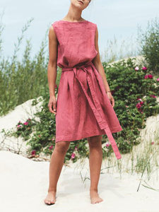 Back V Neck Summer Linen Midi Dress