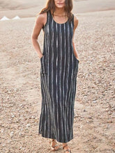 Load image into Gallery viewer, Cotton-blend Plain Crew Neck Maxi Dresses with Pockets