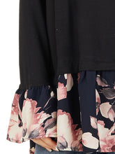 Load image into Gallery viewer, Long Bell Sleeve Top With Navy Floral Print Contrast