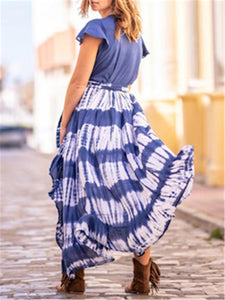 Romantic Bohemian Casual Loose Color Block Tie Dye Dress