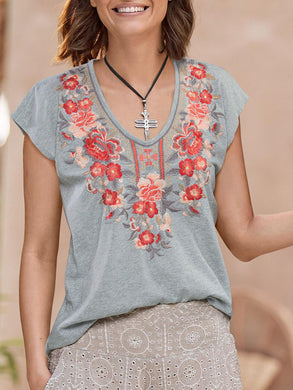 Short-Sleeved Ethnic Print T-Shirt