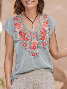 Short-Sleeved Ethnic Print T-Shirt