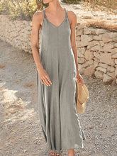 Load image into Gallery viewer, Women&#39;s Strap Cotton V Neck Plain Maxi Dresses