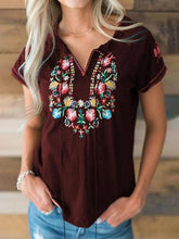 Load image into Gallery viewer, Embroidered Cotton and Linen T-shirt