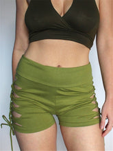 Load image into Gallery viewer, Sexy Hollow Solid Color Tight Hips Fitness Yoga Shorts