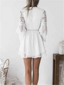 Sexy Mini Dress With Lace V Neck Flared Sleeves