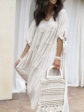 Load image into Gallery viewer, Boho Mid-sleeved Tassel V-neck Loose Midi Dress