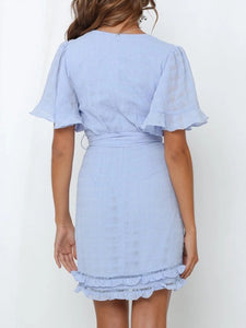 Deep V Short Sleeve Lace Irregular Dress