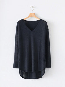 V-neck Knitted Irregular Long Sleeve Sweater