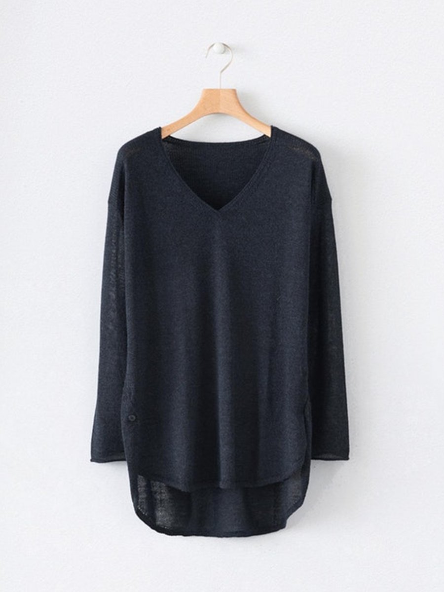 V-neck Knitted Irregular Long Sleeve Sweater