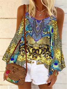 Bohemian Sling Off Shoulder Sleeve Print T-Shirt