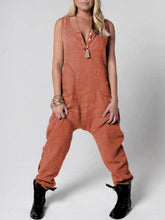 Load image into Gallery viewer, Sleeveless Buttons Neck Overalls Linen Drop Crotch Jumpsuit