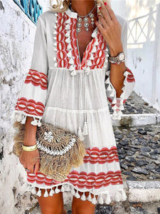 Bohemian Tassel Flare Sleeve Mini Dress