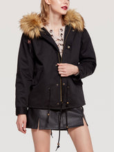 Load image into Gallery viewer, Faux Fur Collar Hooded Women Short Loose Drawstring Coat