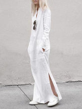 Load image into Gallery viewer, Casual Loose Long Sleeve V-Neck Pocket Linen Maxi Dress