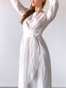 Casual Cotton Linen Crew Neck Maxi Dresses